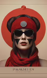 the image of a woman with large round glasses and a red hat with a circle around her face