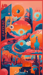 a large poster of the planets is featured,a poster that has different pictures of people