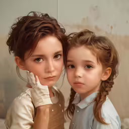 two little girls in school uniforms stand next to each other