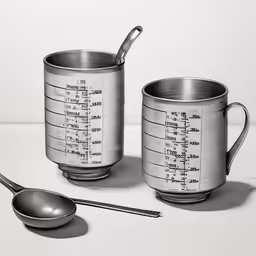 measuring cups are shown with spoons and forks