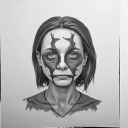 the dark - haired girl with painted face and hair is shown in this drawing