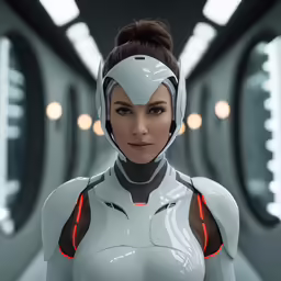 a young girl wearing futuristic white clothing