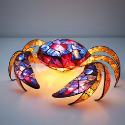 a colorful crab lamp sitting on top of a table