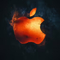 an apple logo that has been burned in the dark