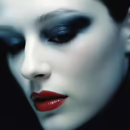 a woman with dark makeup and white make up