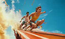 a couple is riding on top of a boat