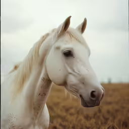 a white horse that is standing in the grass