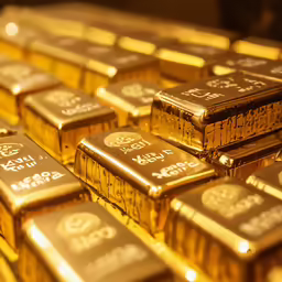 a large number of gold bars stacked together