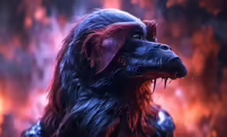 a dog is on fire with its mouth open