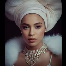 a woman with a towel over her head