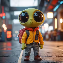 a small toy with big eyes and a backpack