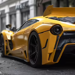 a yellow sports car parked on the side of a road