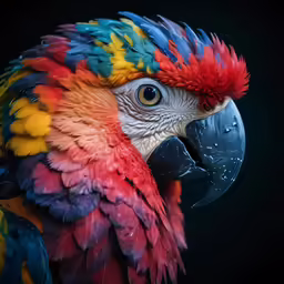 a colorful parrot that is looking at the camera