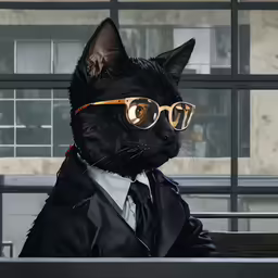 a cat in a suit and sunglasses