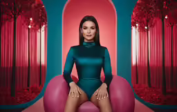 a woman sitting on top of a pink ball