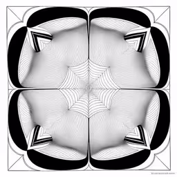 the four intersecting shapes in black and white,a black and white square pattern of shapes with an inverted center