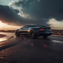 a black sports car driving down the highway