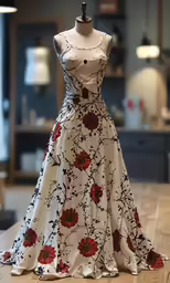 a flowered dress on display in a shop