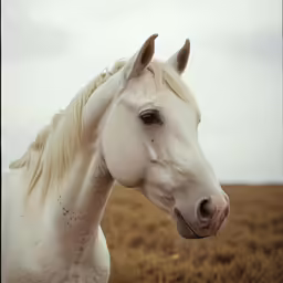 a white horse is standing in the grass