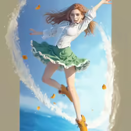 the woman is wearing a skirt and holding an umbrella