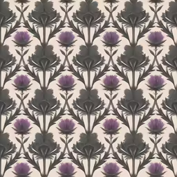 an abstract design with black leaves and purple flowers