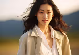 the young woman has long hair on her head,the young woman is standing in the sun