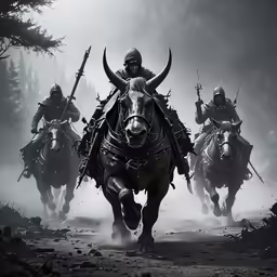 four people riding horses through the countryside on horseback