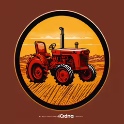 an orange and yellow tractor on the field with a sunset in the background,a tractor on the background of an orange sunset