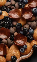 a bowl filled with blueberries, walnuts, and other fruit