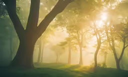 sunlight coming through the trees in a forest