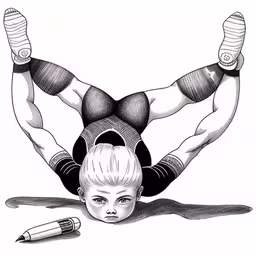 a black and white drawing of a boy doing a hand stand,a drawing of a person diving on his stomach