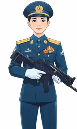 a drawing of a woman in uniform holding a rifle