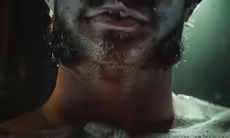 a man with his eyes closed in the light of a spotlight