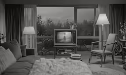 a living room with a tv and a set of lamps