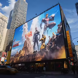 a giant advertisement on the side of a building in the city