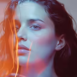 a woman with long dark hair and light streaks around her face