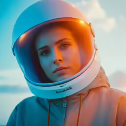 a woman in a helmet and hood posing for the camera