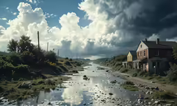 a picture of a stream running through a rural area