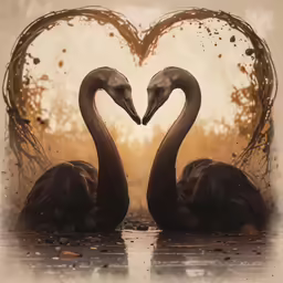 two swans making heart shapes with their necks