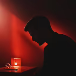 a person using their cell phone while staring at a lamp
