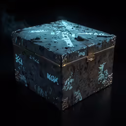 a suitcase covered in the blue and white paint