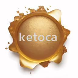 ketoca logo in a cookie, overlaid by an apple slice