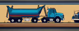two cartoon trucks parked side by side on the street,this is two trucks driving behind each other on the road