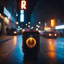 the small camera is on a busy city street