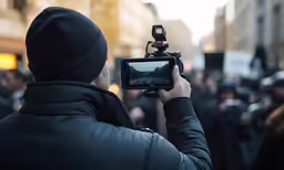 a man takes a picture with his camera