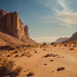 the desert has a bunch of rocks in the sand