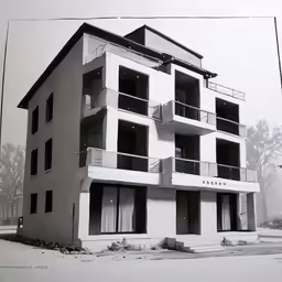this is a building on a foggy day with one level