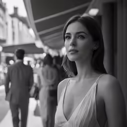 woman standing in the street looking into the distance