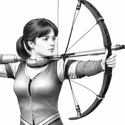 a woman holding onto an arrow while standing