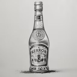 a bottle of liquor sitting on top of a white table